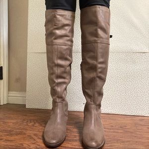 Catherine Malandrino Knee High Taupe Buckle Boots